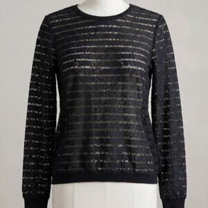 Ann Taylor - Lace - Navy Blue Long Sleeve Top with Stripes Size Small